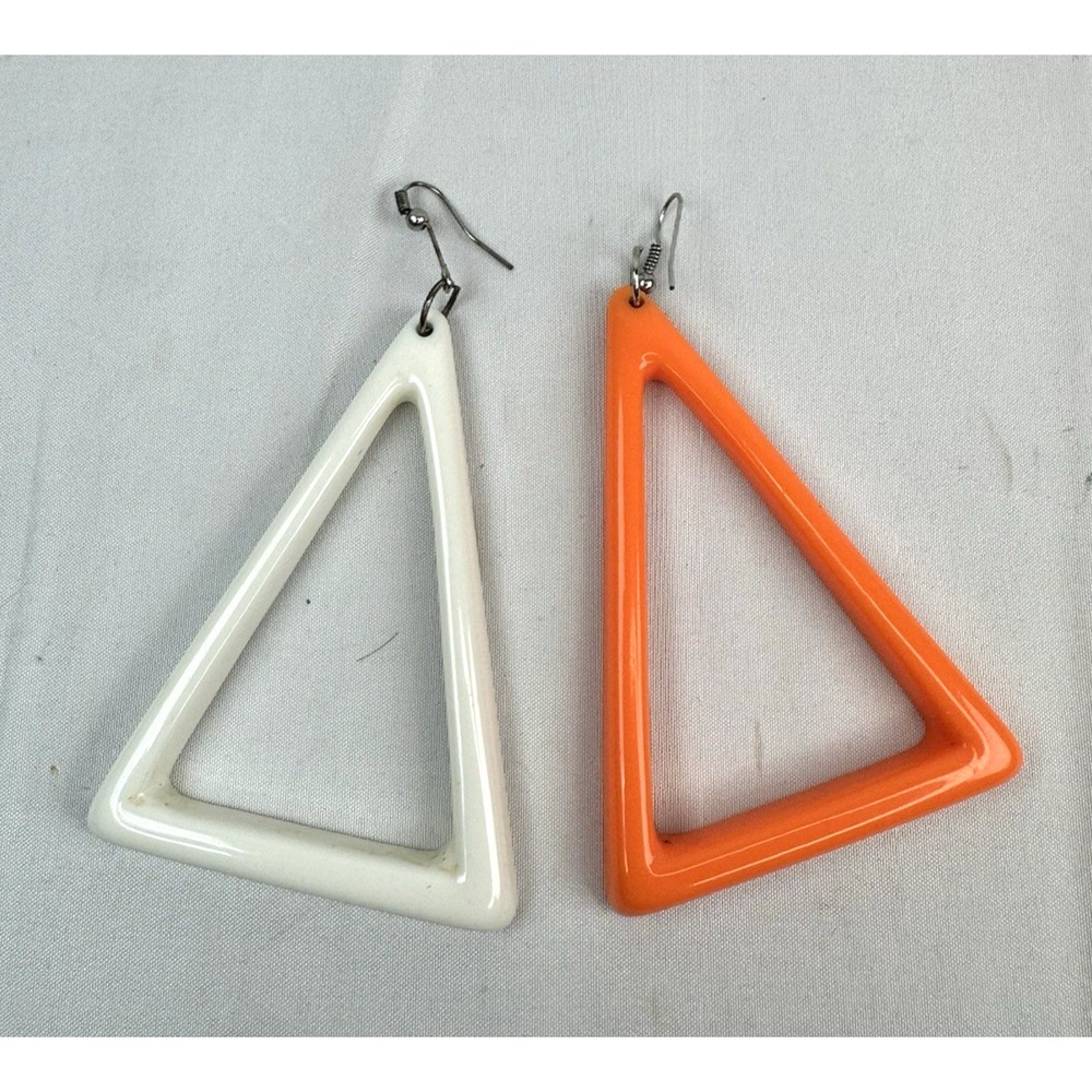 Vintage 1970s 1980s Disco Era Yellow Triangle Dangle Enamel Earrings Retro Hip